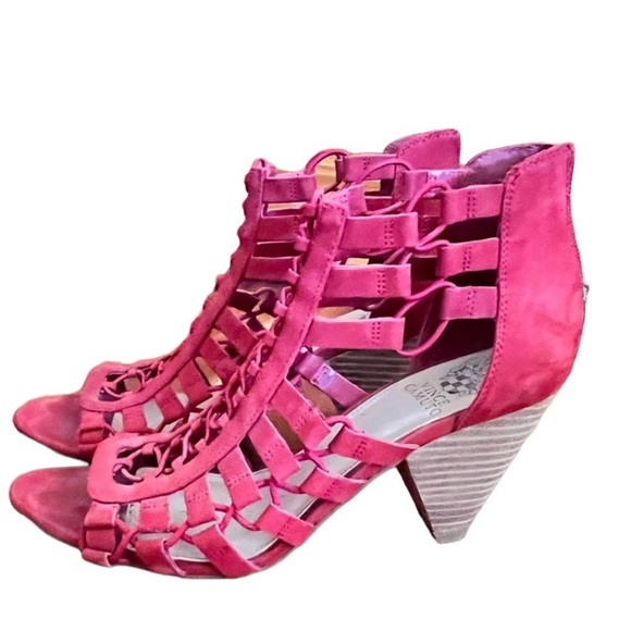 Vince Camuto Shoes - Vince Camuto Elanso 9 Cherry Red Suede Leather Heels Strappy Peep Toe